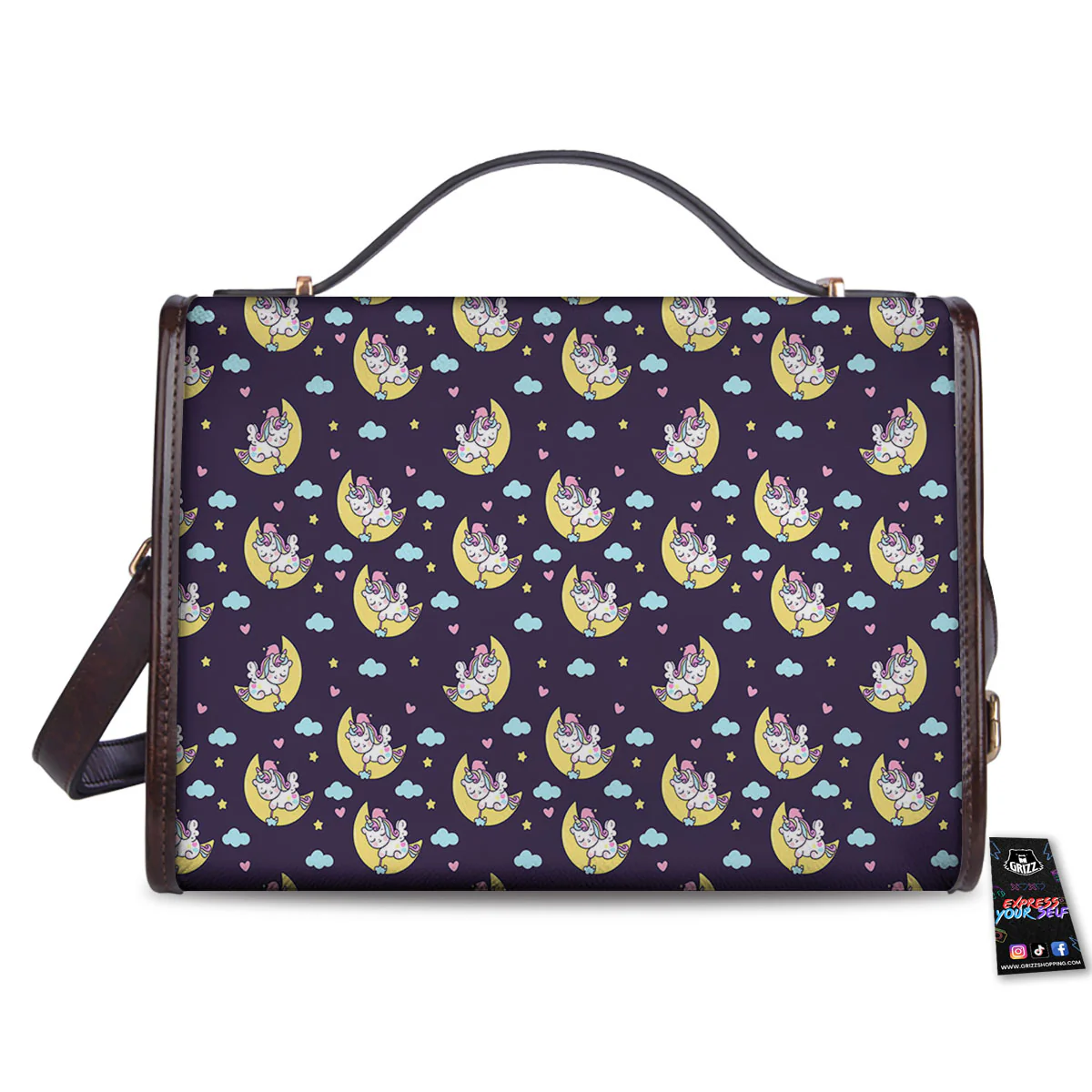 Girly Unicorn Night Print Pattern Women's Satchel Bag - Image 2