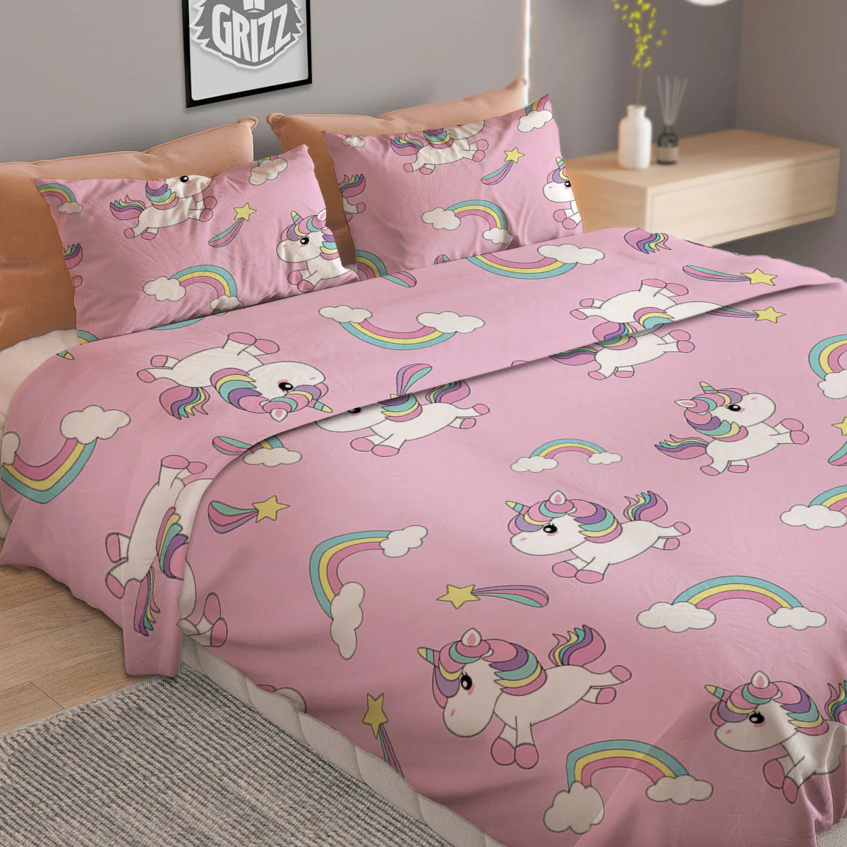 Girly Unicorn Pink Print Pattern Duvet Cover Bedding Set - Image 2