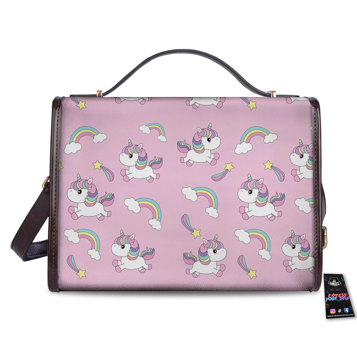 Girly Unicorn Pink Print Pattern Women's Satchel Bag - Image 2