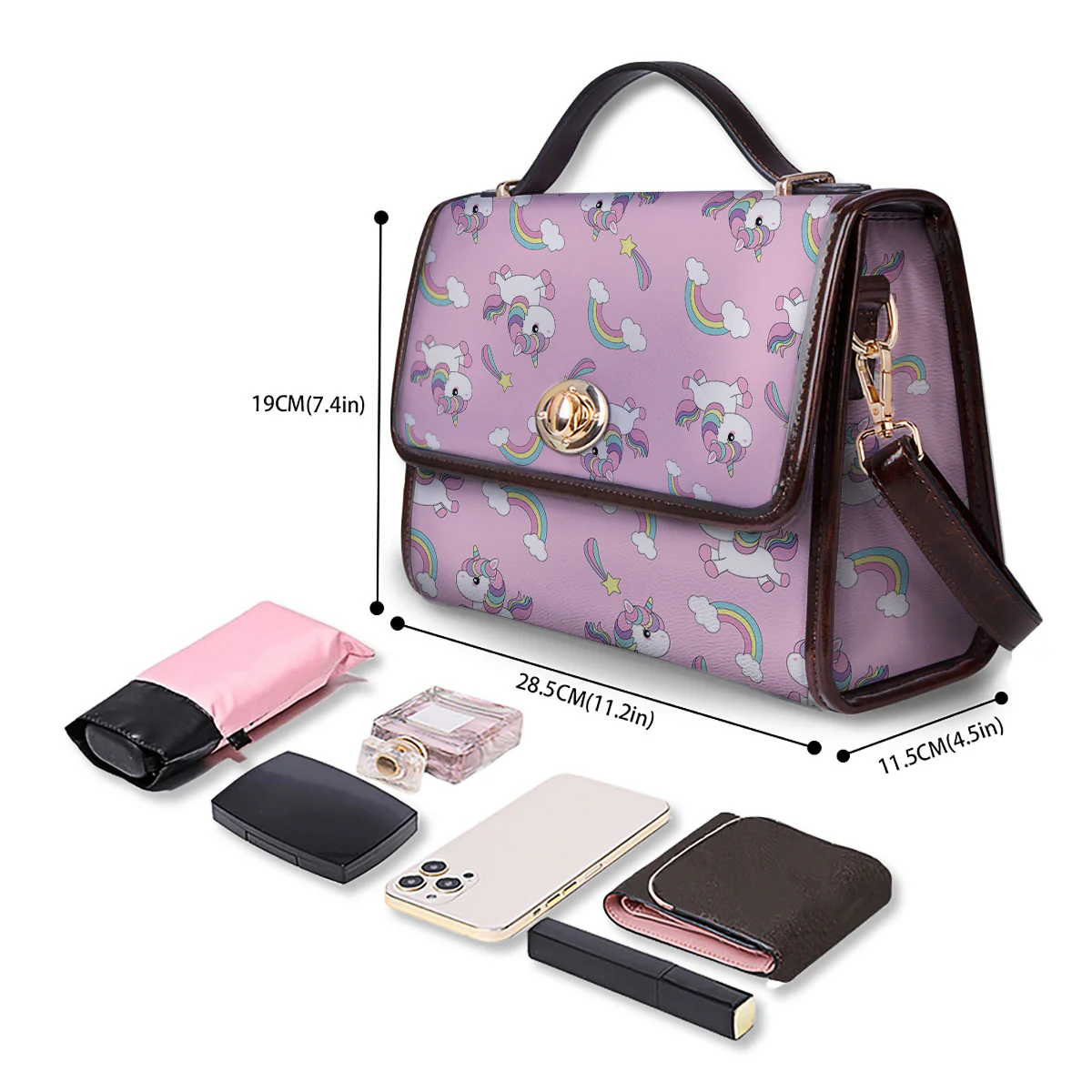 Girly Unicorn Pink Print Pattern Women's Satchel Bag - Image 4