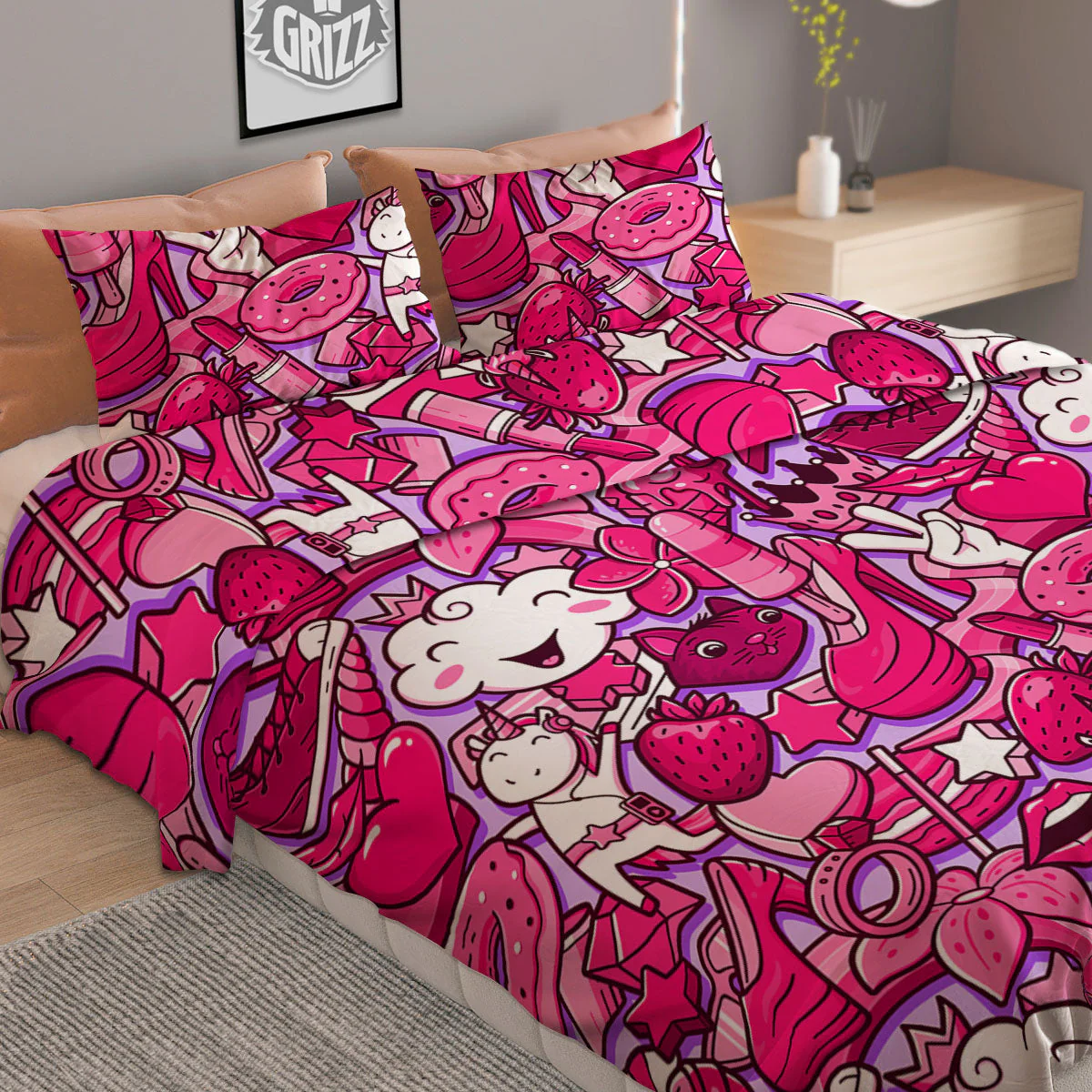 Girly Unicorn Purple Print Pattern Duvet Cover Bedding Set - Image 2