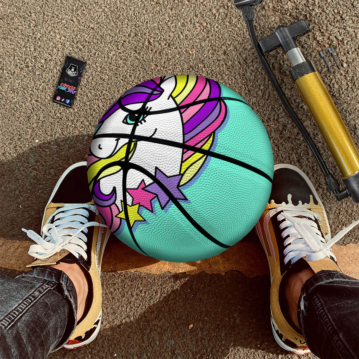 Girly Unicorn Teal Print Basketball - Image 2