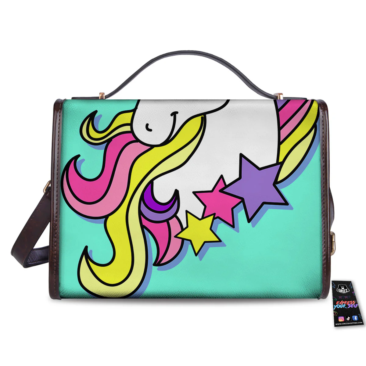 Girly Unicorn Teal Print Women's Satchel Bag - Image 2