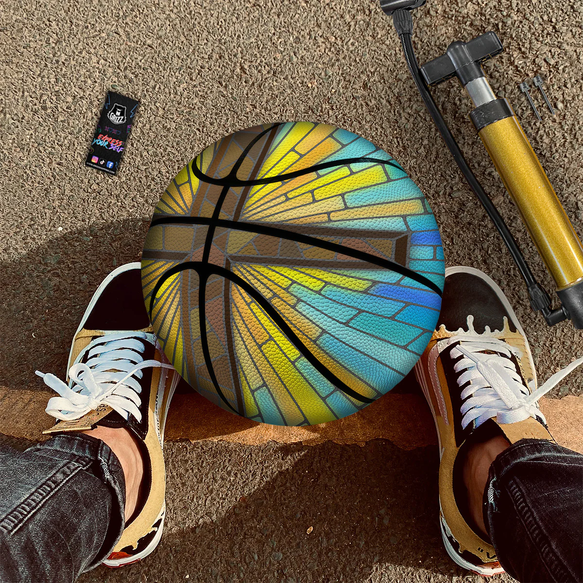 Glass Cross Blue Stained Print Basketball - Image 2