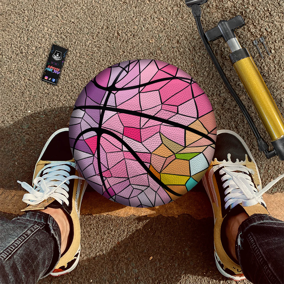 Glass Mosaic Colorful Stained Print Basketball - Image 2