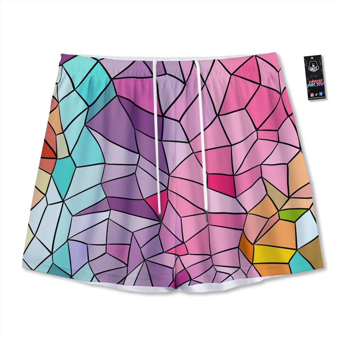 Glass Mosaic Colorful Stained Print Mesh Shorts