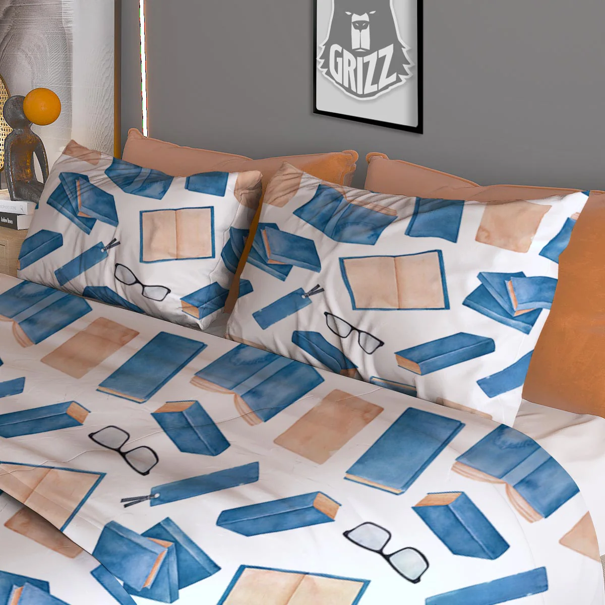 Glasses And Reading Books Print Pattern Duvet Cover Bedding Set - Image 3