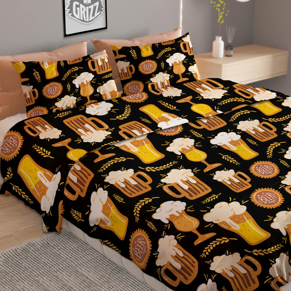 Glasses Of Beer Vintage Print Pattern Duvet Cover Bedding Set - Image 2