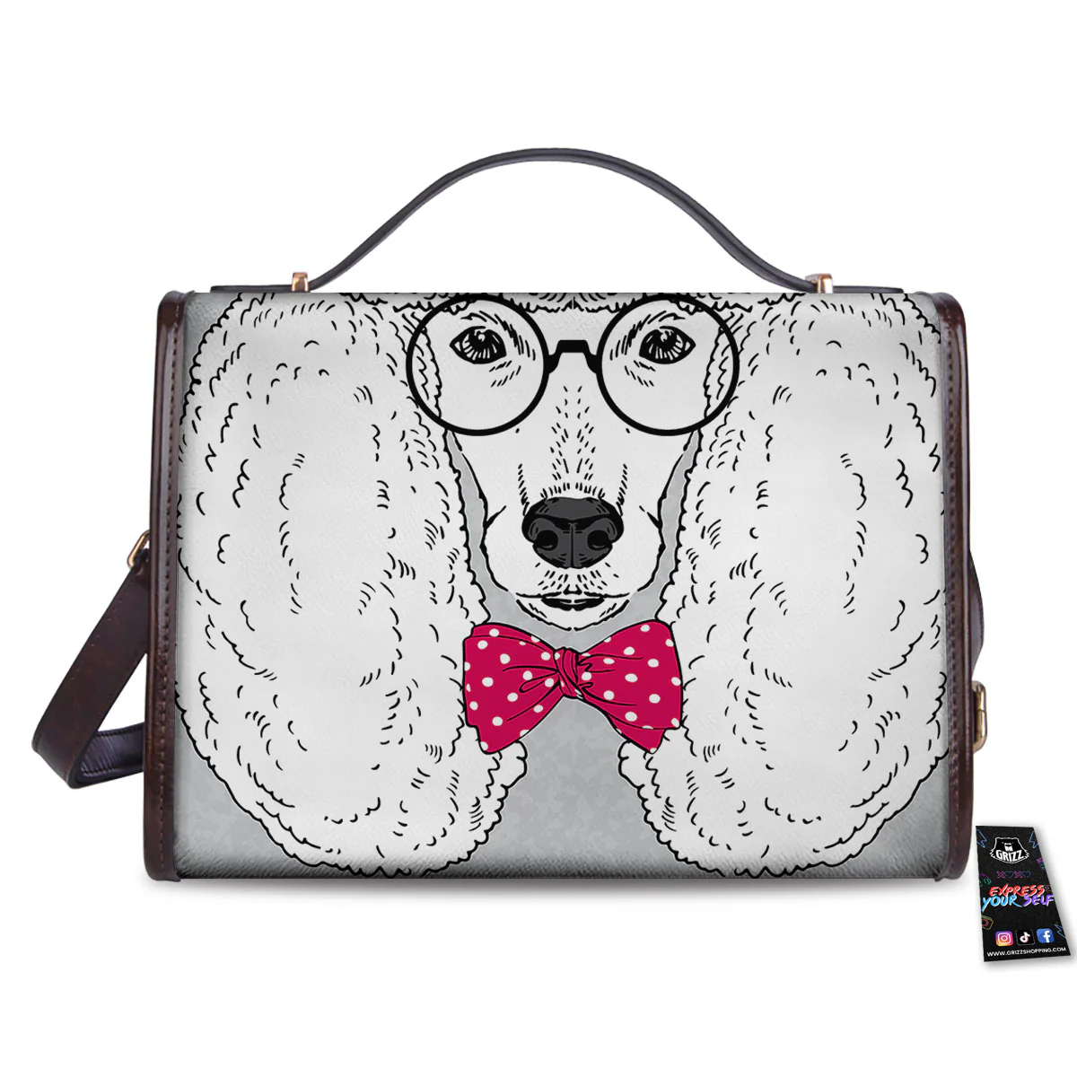 Glasses Poodle Print Women's Satchel Bag - Image 2