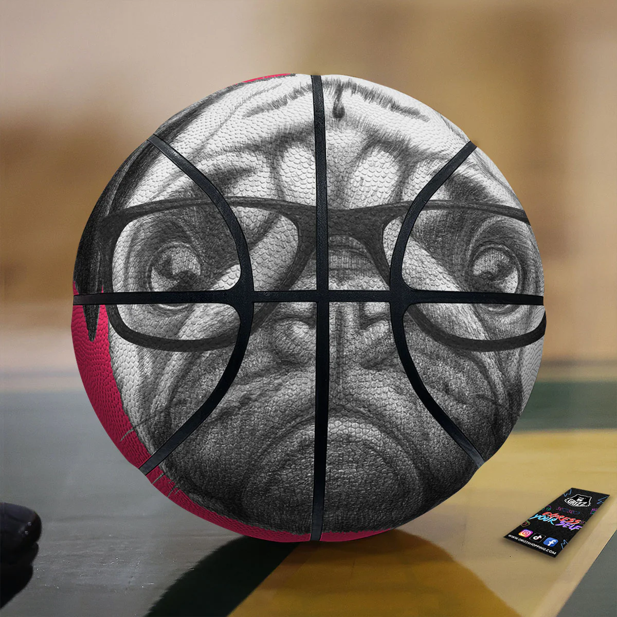 Glasses Pug Portrait Print Basketball