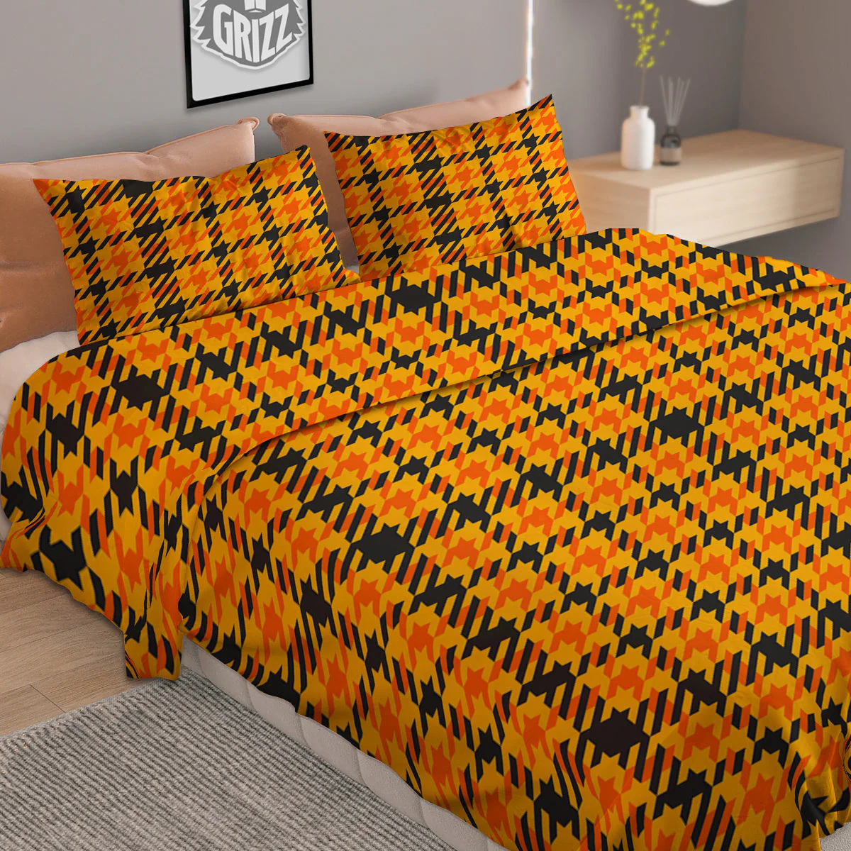 Glen Plaid Houndstooth Halloween Print Pattern Duvet Cover Bedding Set - Image 2