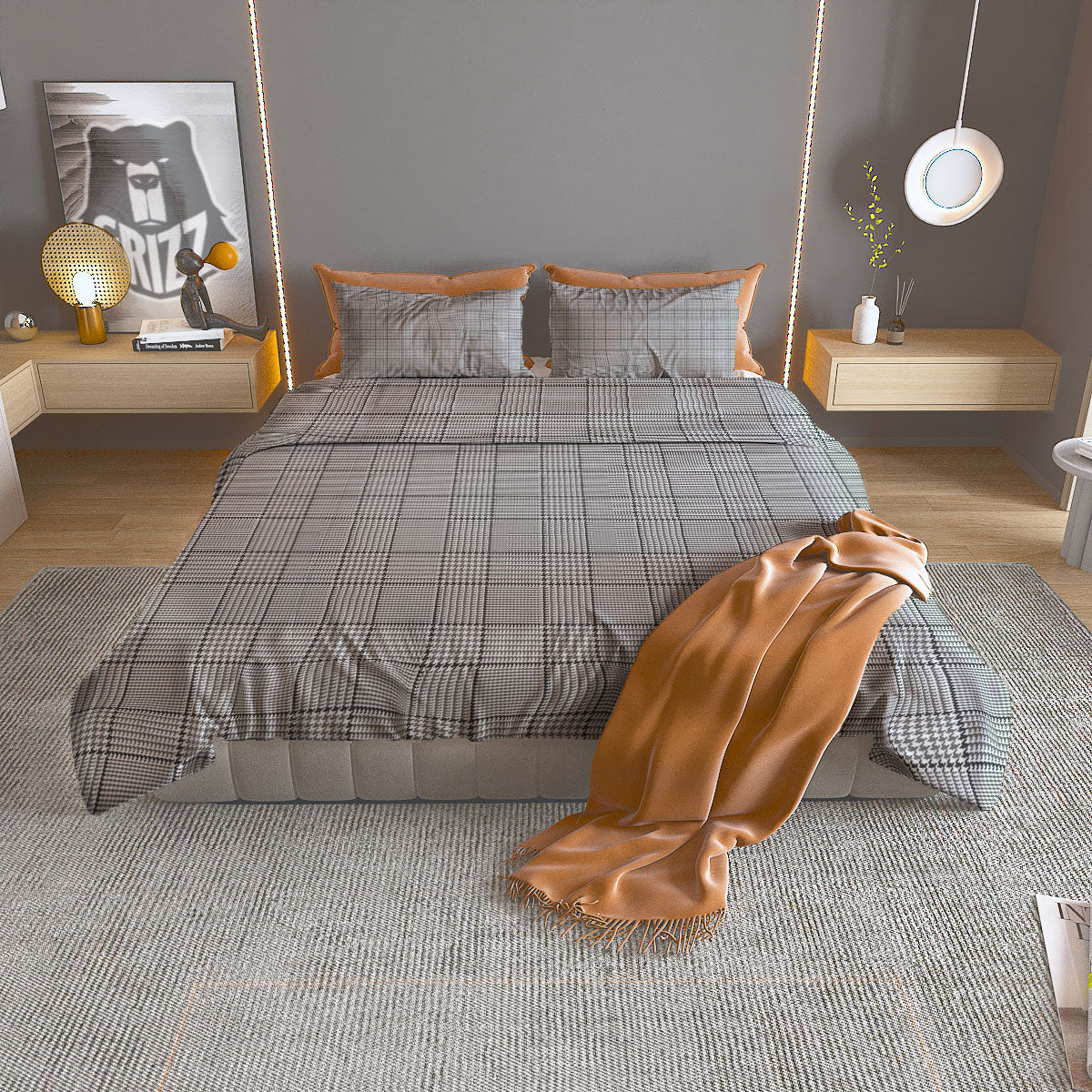Glen Plaid White And Black Print Duvet Cover Bedding Set