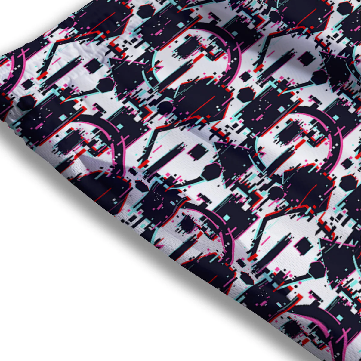 Glitch Effect Print Pattern Mesh Shorts - Image 3