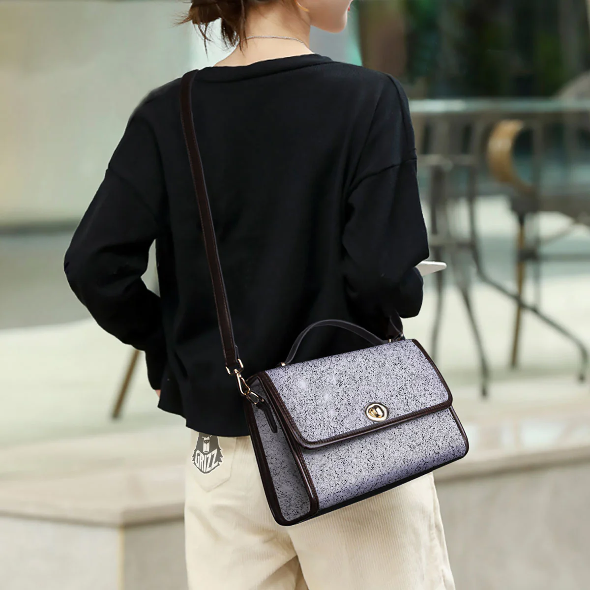Glitter Artwork Light Silver Print Women's Satchel Bag - Image 3