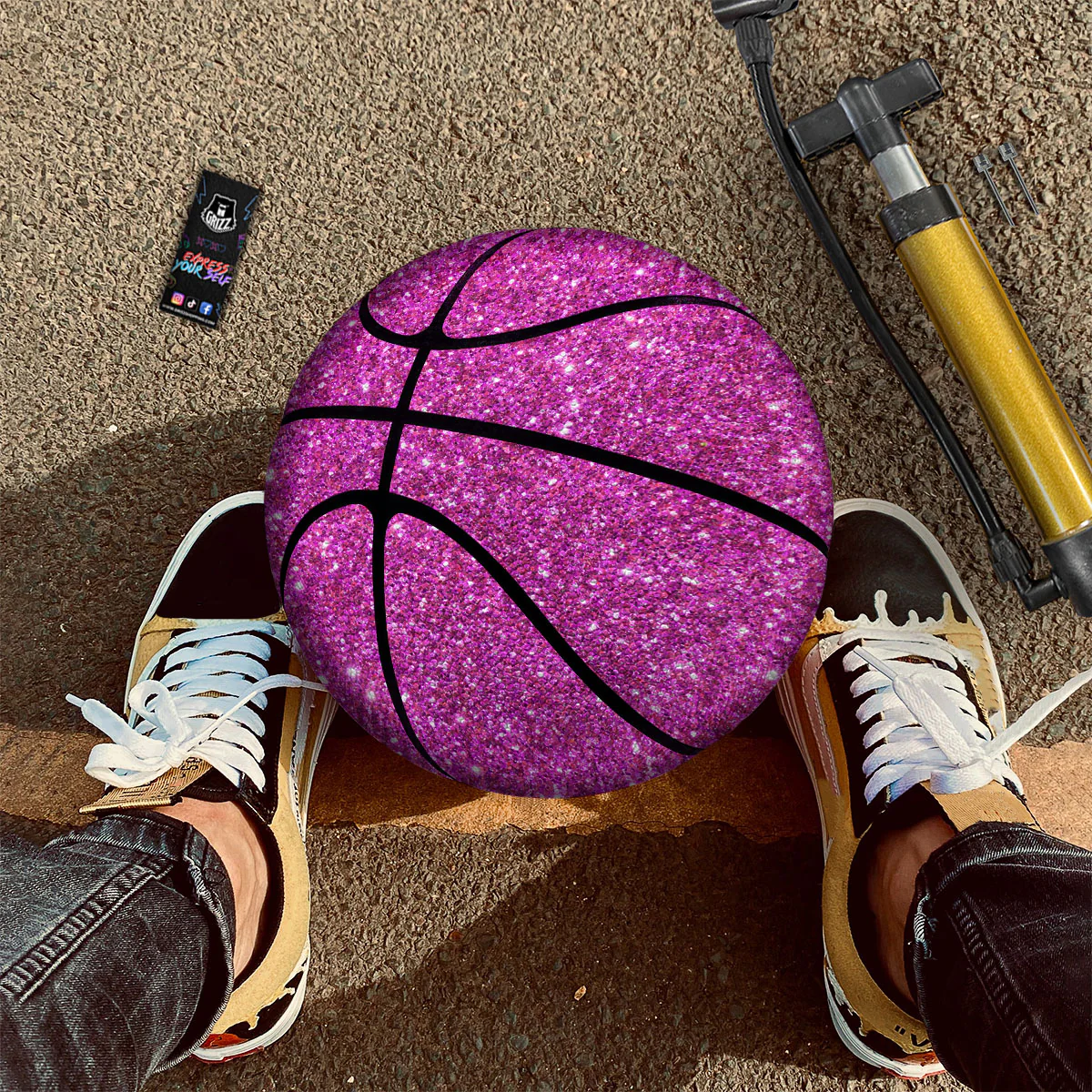 Glitter Artwork Magenta Pink Print Basketball - Image 2