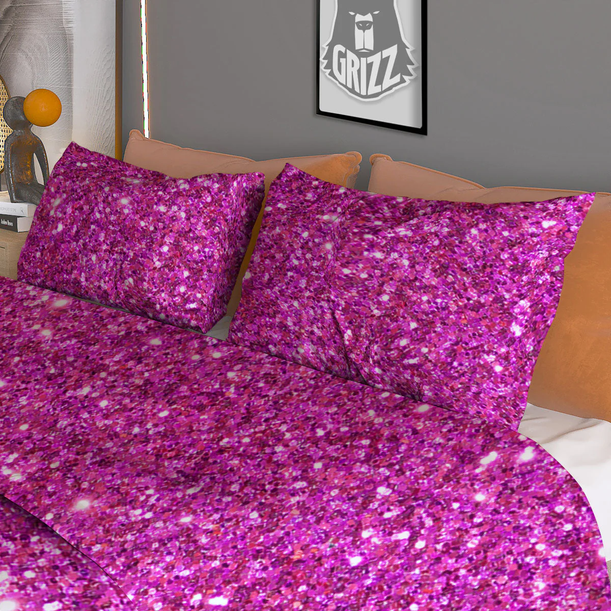Glitter Artwork Magenta Pink Print Duvet Cover Bedding Set - Image 3