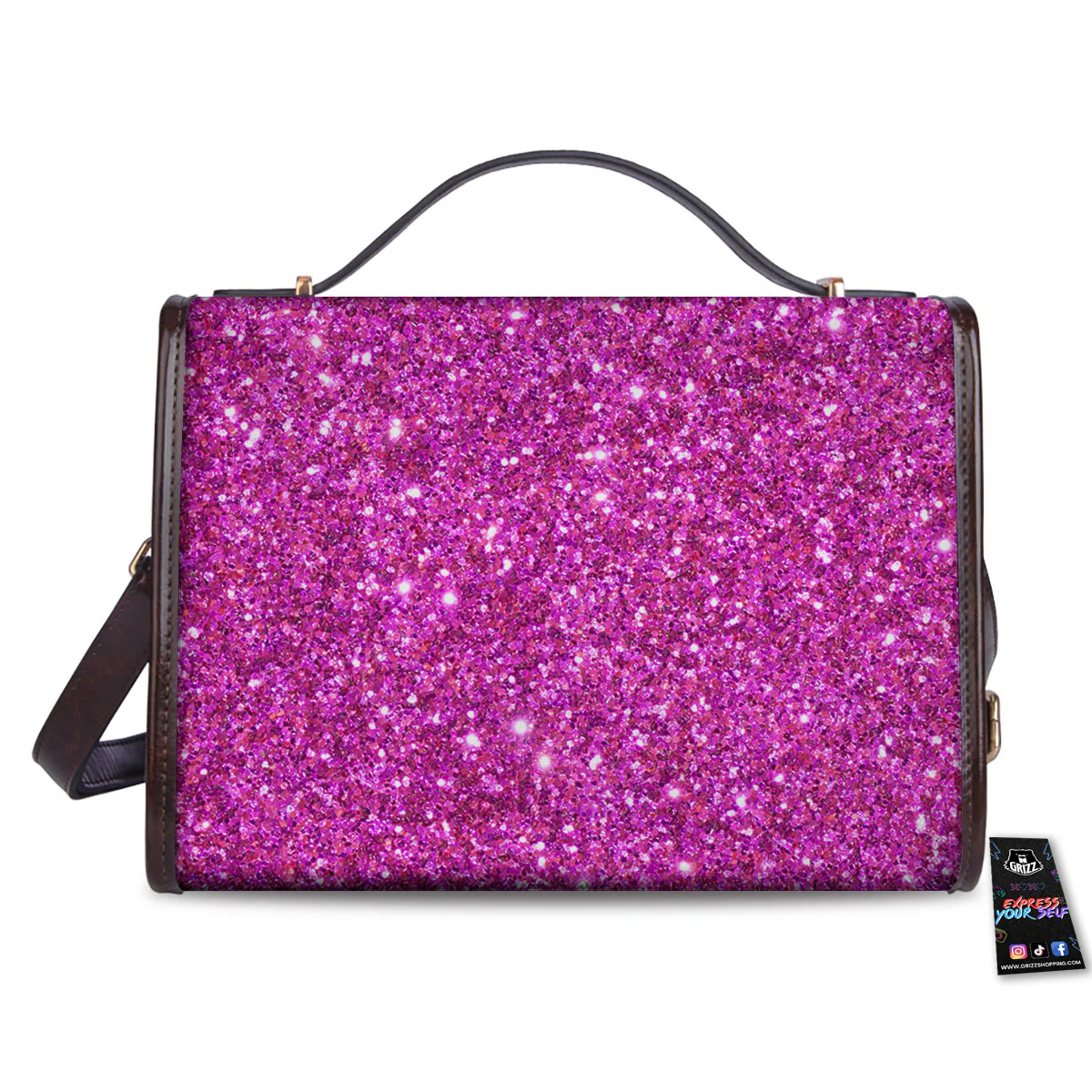 Glitter Artwork Magenta Pink Print Women's Satchel Bag - Image 2
