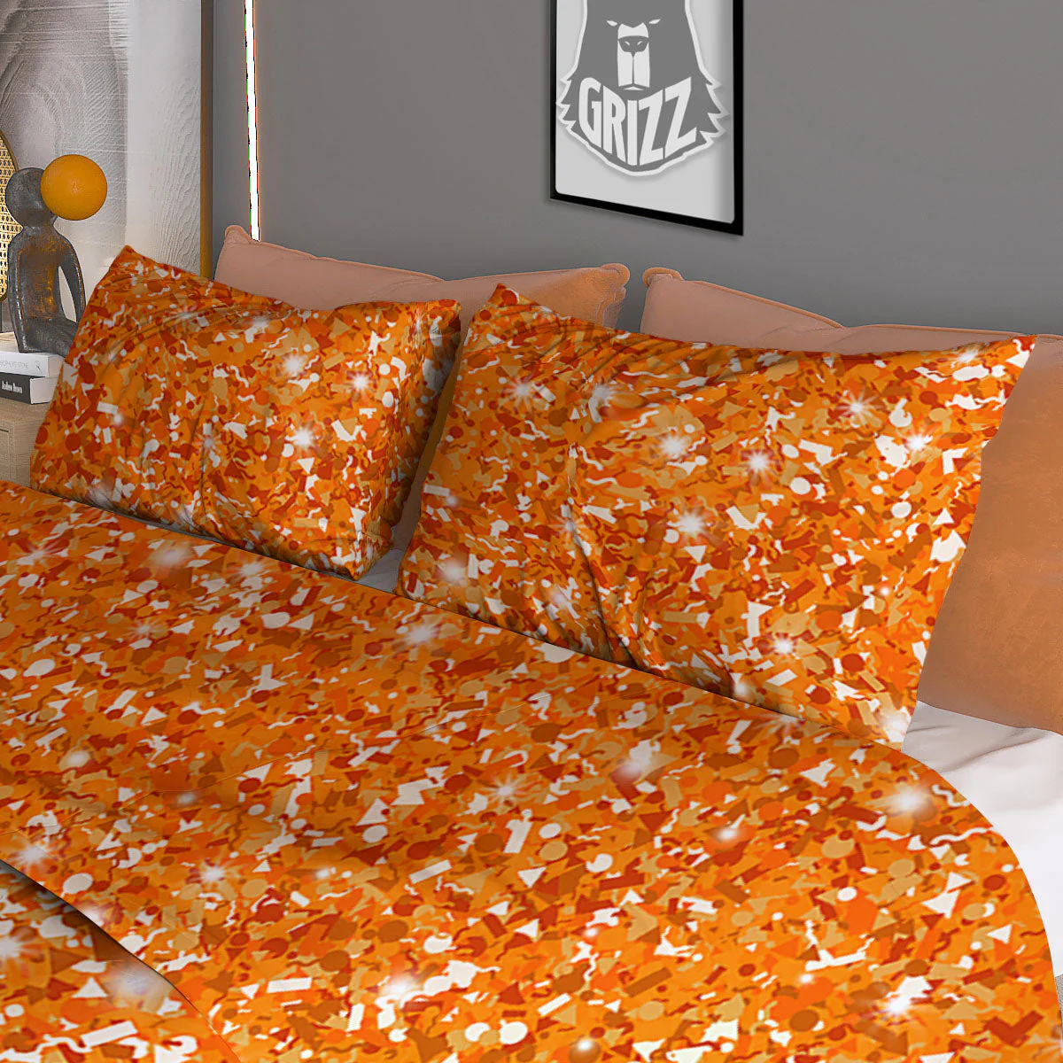 Glitter Artwork Orange Print Duvet Cover Bedding Set - Image 3