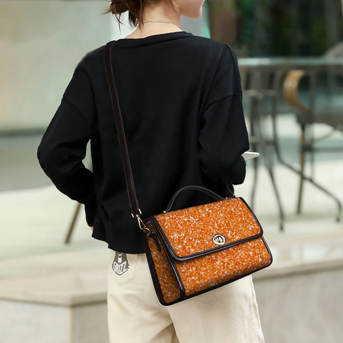 Glitter Artwork Orange Print Women's Satchel Bag - Image 3