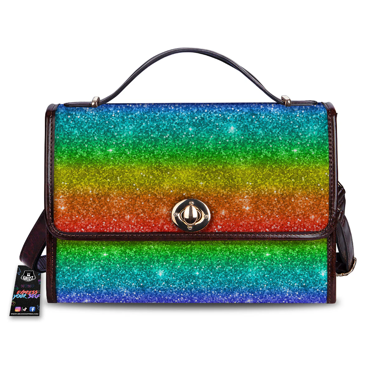 Glitter Rainbow Print Pattern Women's Satchel Bag