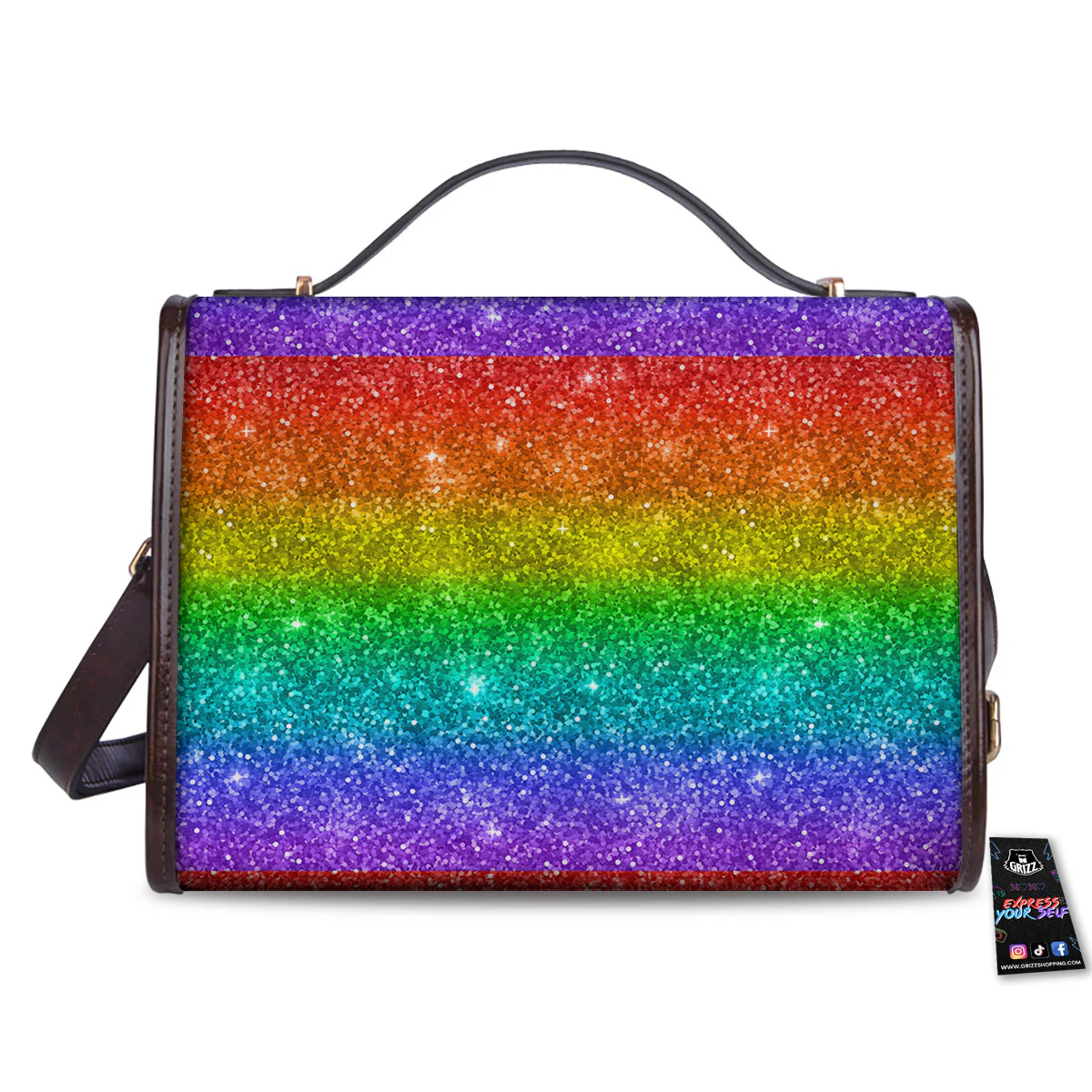 Glitter Rainbow Print Pattern Women's Satchel Bag - Image 2
