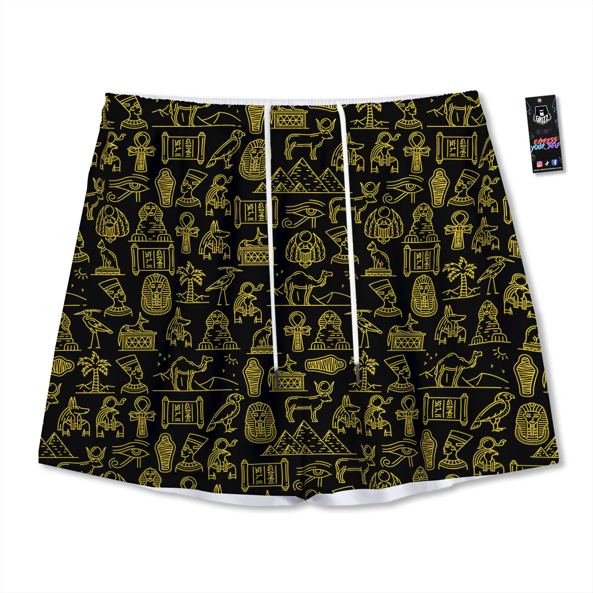 Glod Ancient Egyptian Print Pattern Mesh Shorts