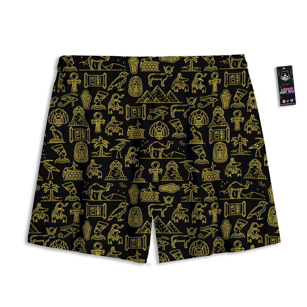 Glod Ancient Egyptian Print Pattern Mesh Shorts - Image 2