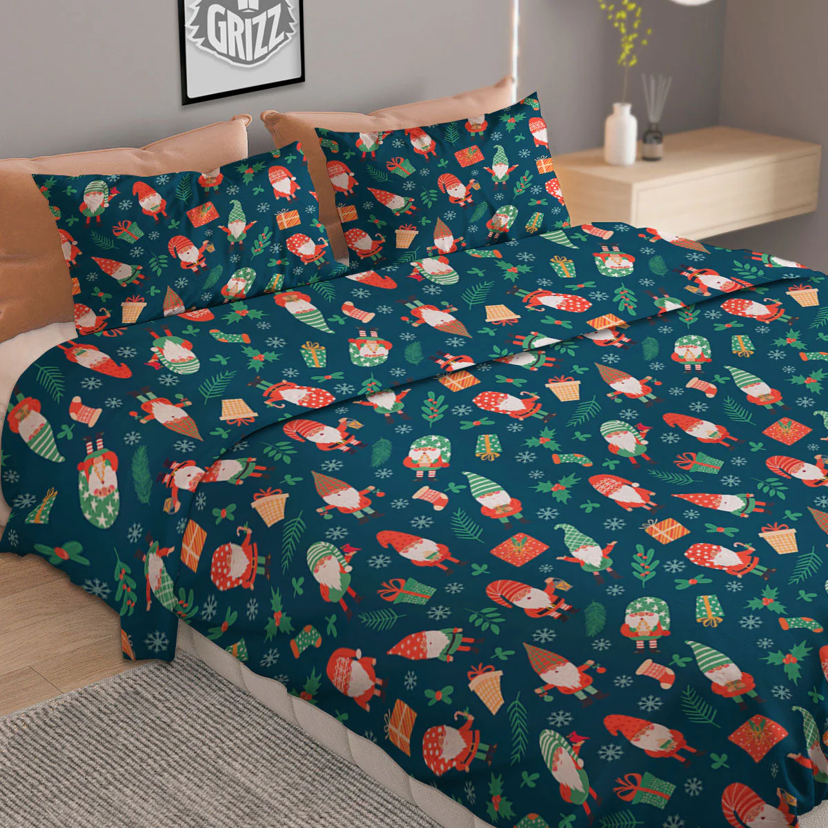 Gnomes Christmas Print Pattern Duvet Cover Bedding Set - Image 2