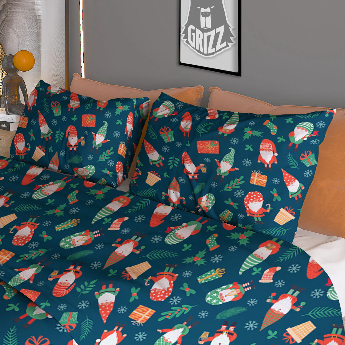 Gnomes Christmas Print Pattern Duvet Cover Bedding Set - Image 3