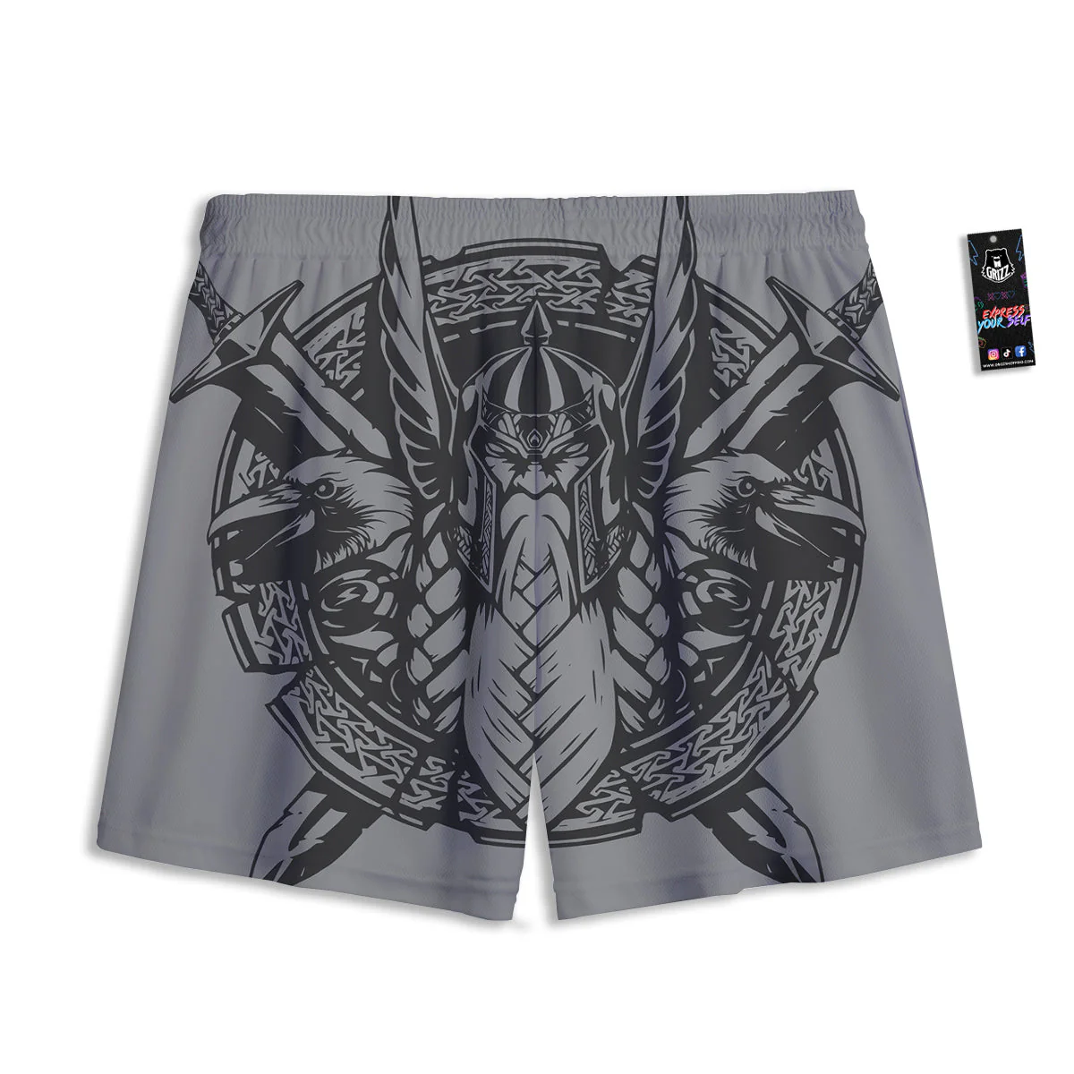 God Odin Grey Color Print Mesh Shorts - Image 2
