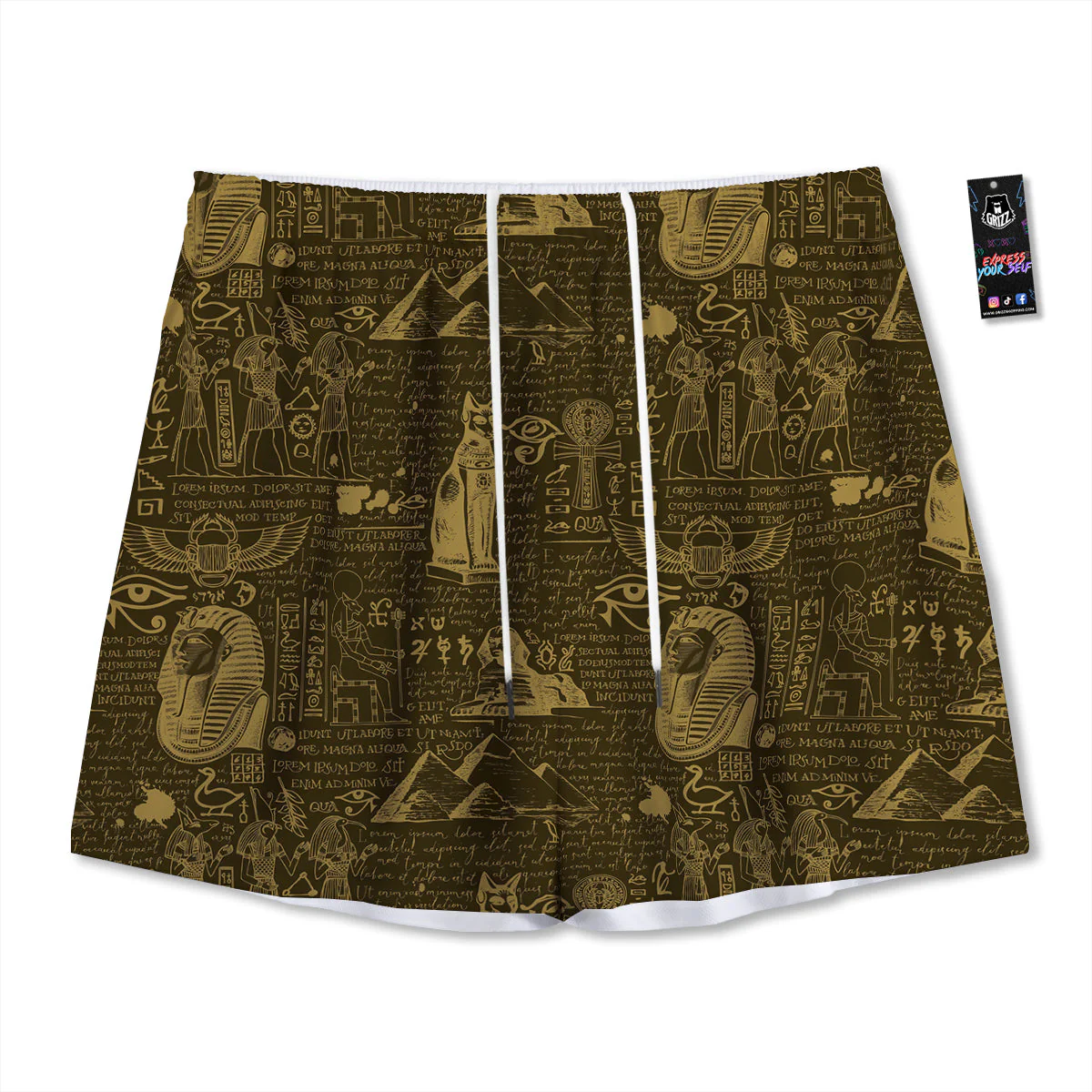 Gold Ancient Egypt Print Pattern Mesh Shorts