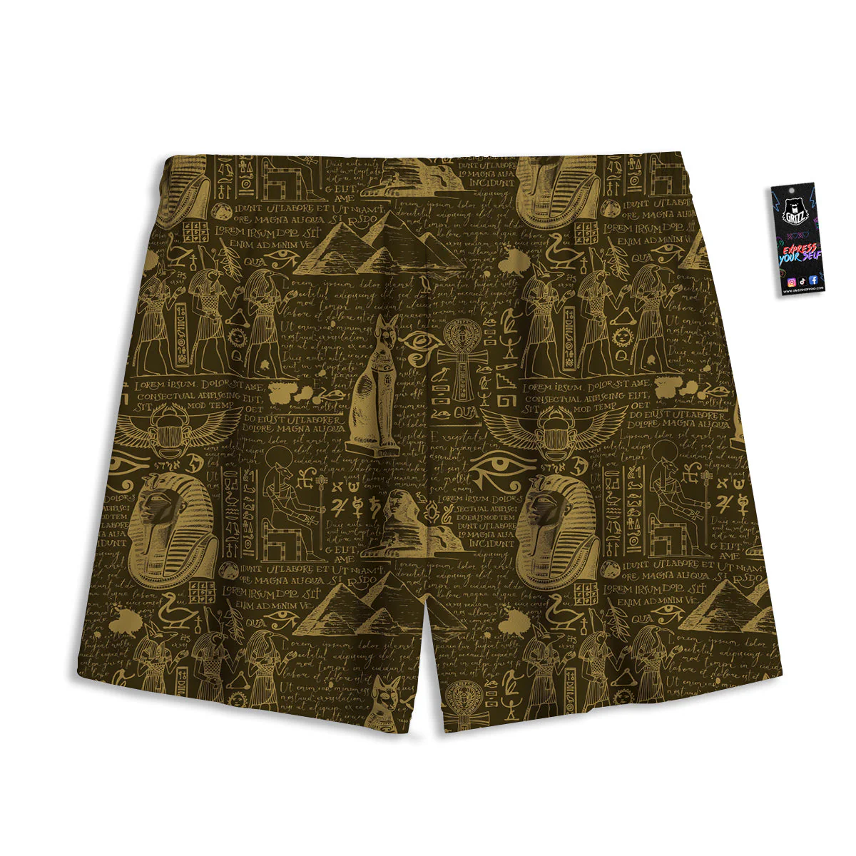 Gold Ancient Egypt Print Pattern Mesh Shorts - Image 2