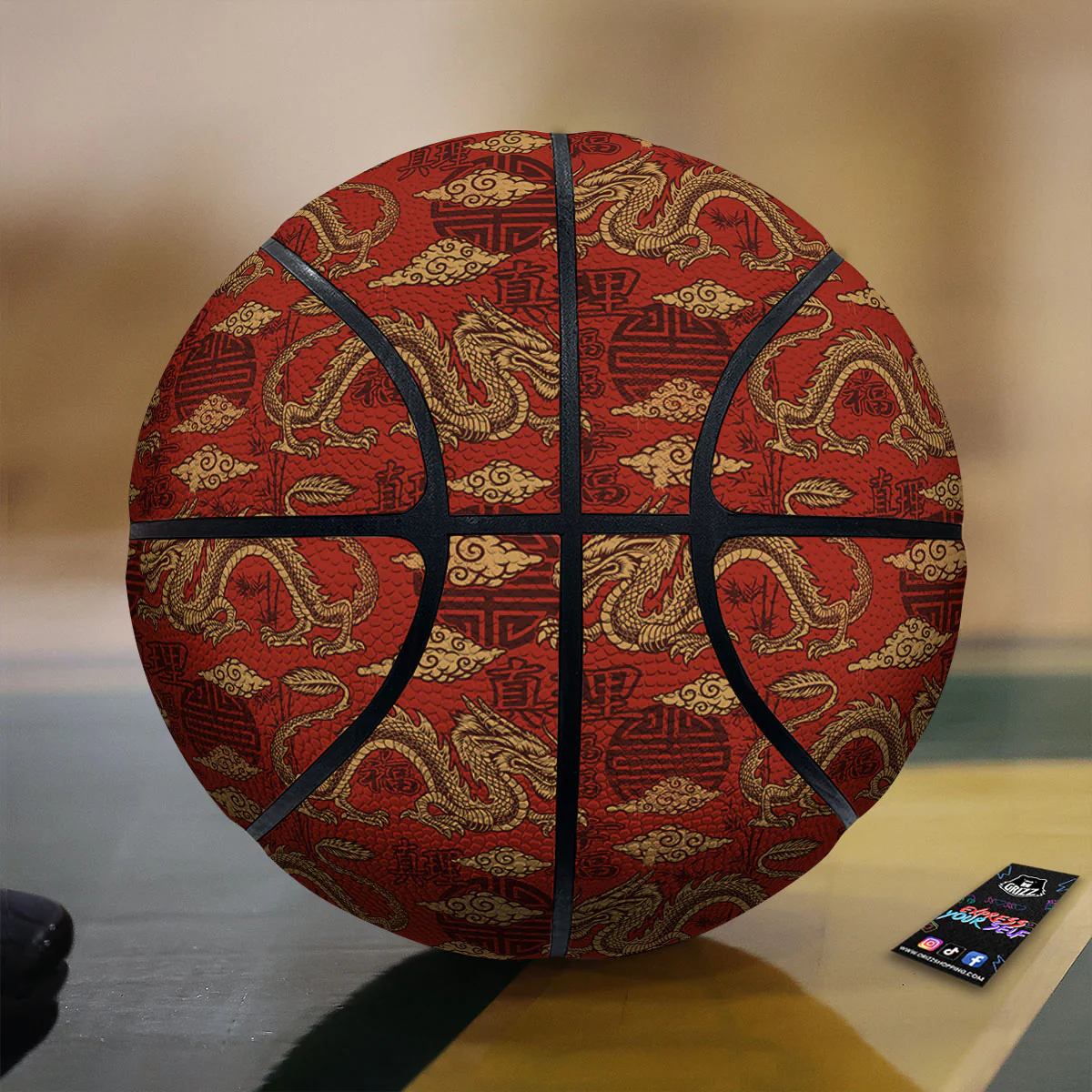 Gold Chinese Dragon Print Pattern Basketball