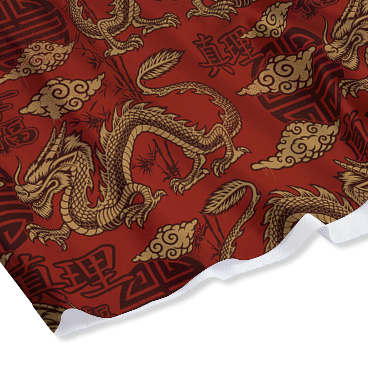 Gold Chinese Dragon Print Pattern Mesh Shorts - Image 4