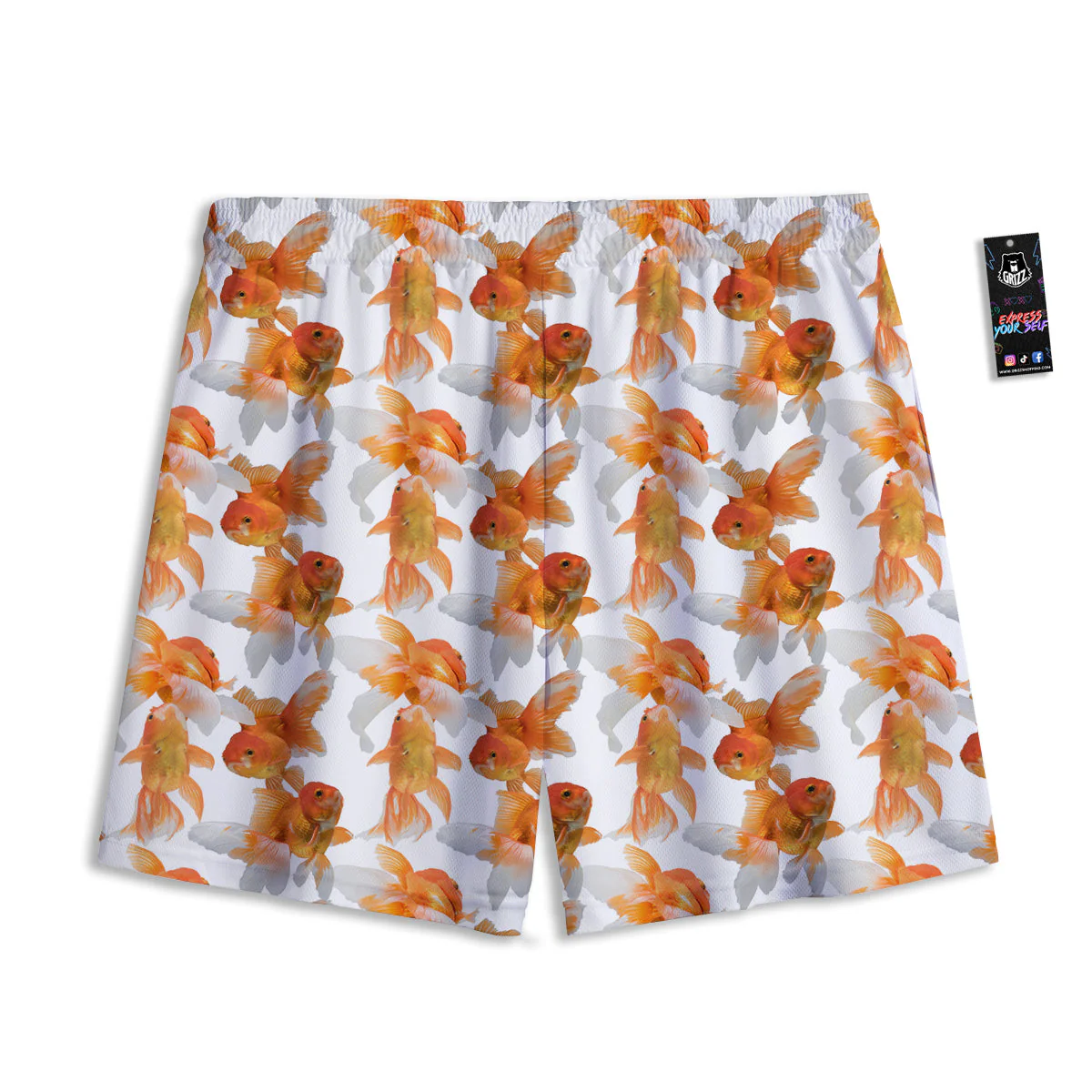 Gold Fish And White Print Pattern Mesh Shorts - Image 2