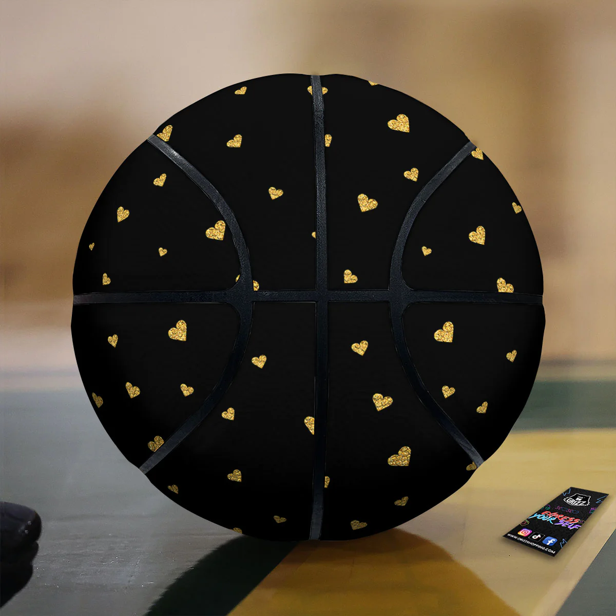 Gold Heart Black Print Pattern Basketball