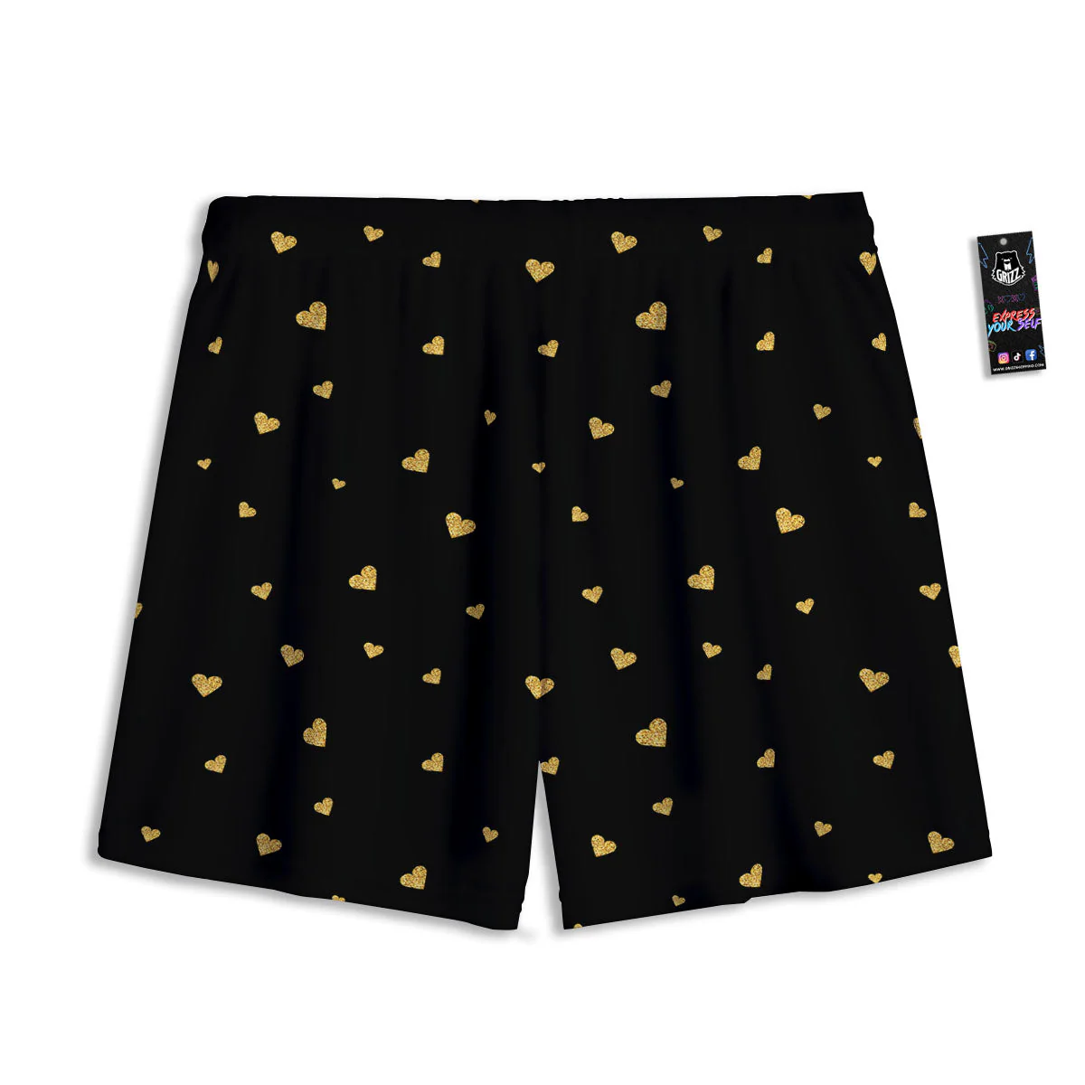 Gold Heart Black Print Pattern Mesh Shorts - Image 2