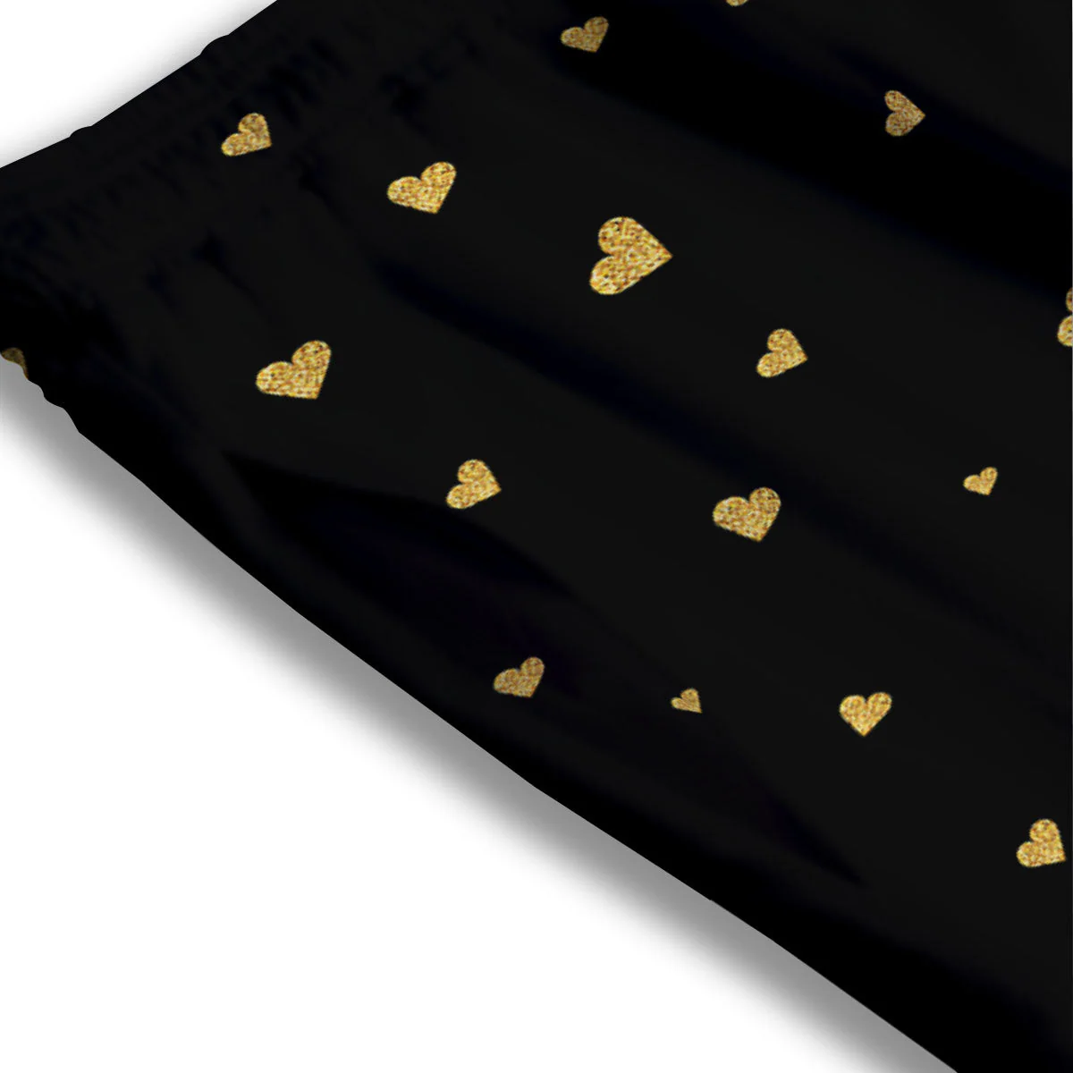 Gold Heart Black Print Pattern Mesh Shorts - Image 3