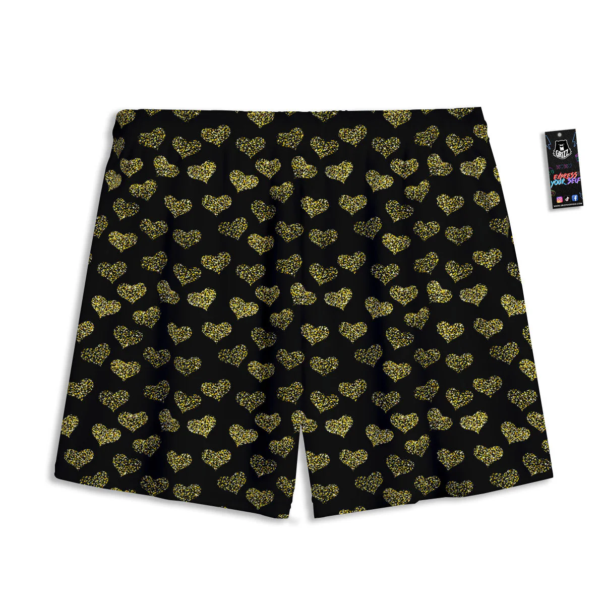 Gold Heart Glitter Print Pattern Mesh Shorts - Image 2