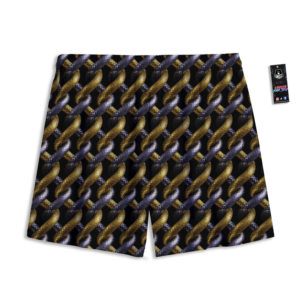 Golden And Silver Snakes 3D Print Pattern Mesh Shorts - Image 2