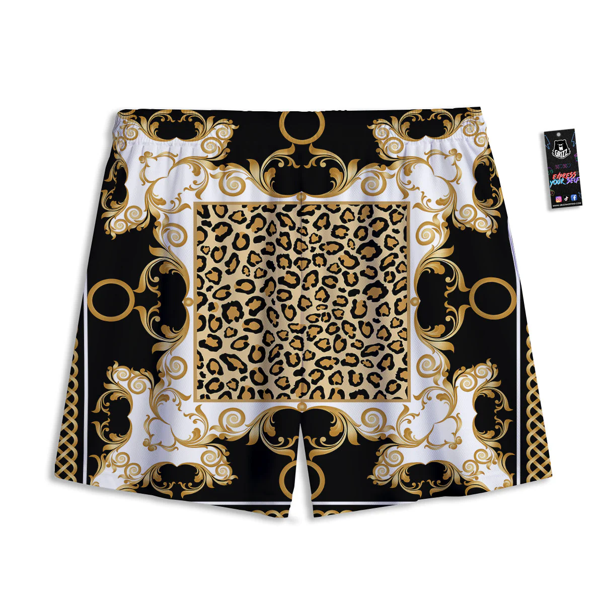 Golden Baroque And Leopard Print Mesh Shorts - Image 2