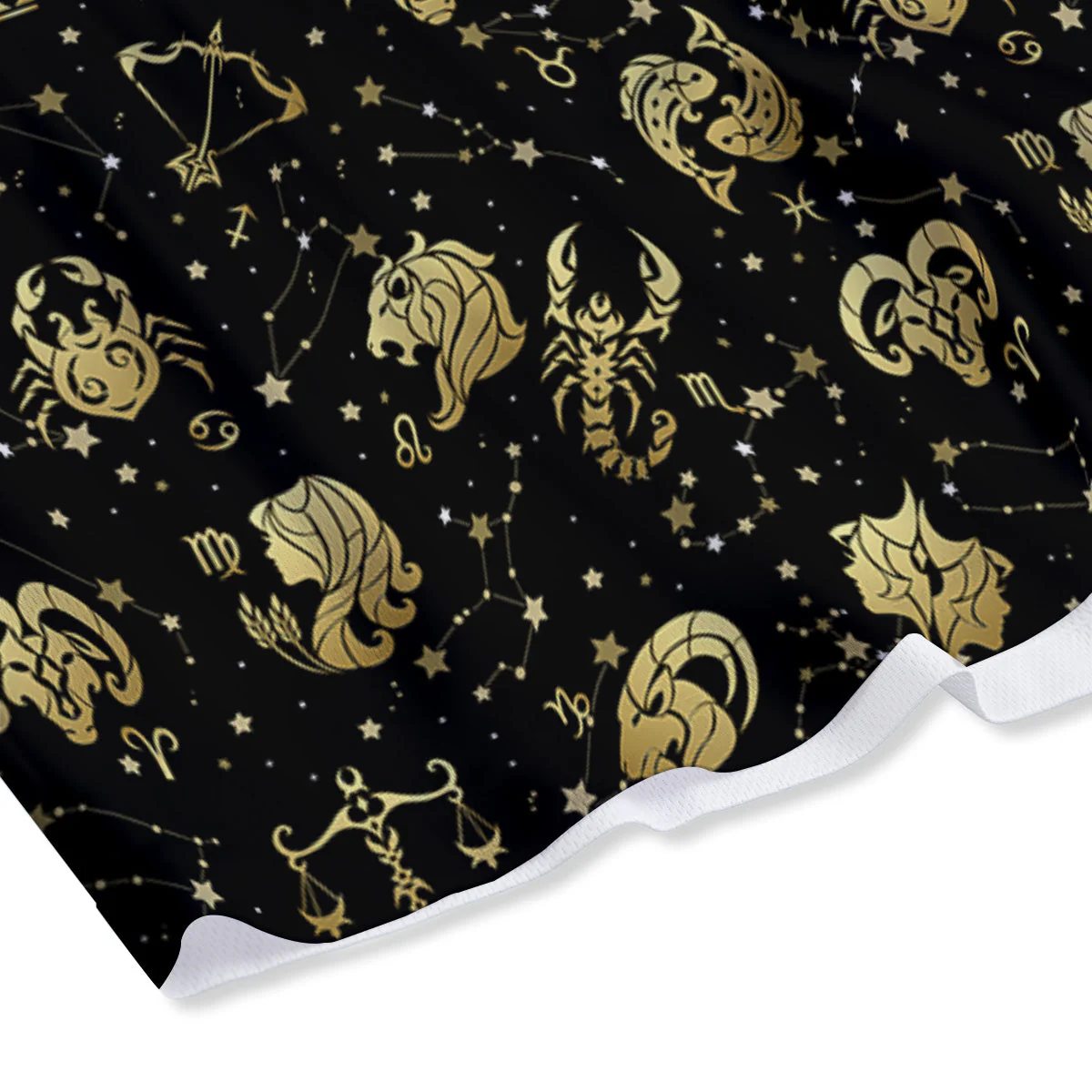 Golden Horoscope Zodiac Signs Print Pattern Mesh Shorts - Image 4