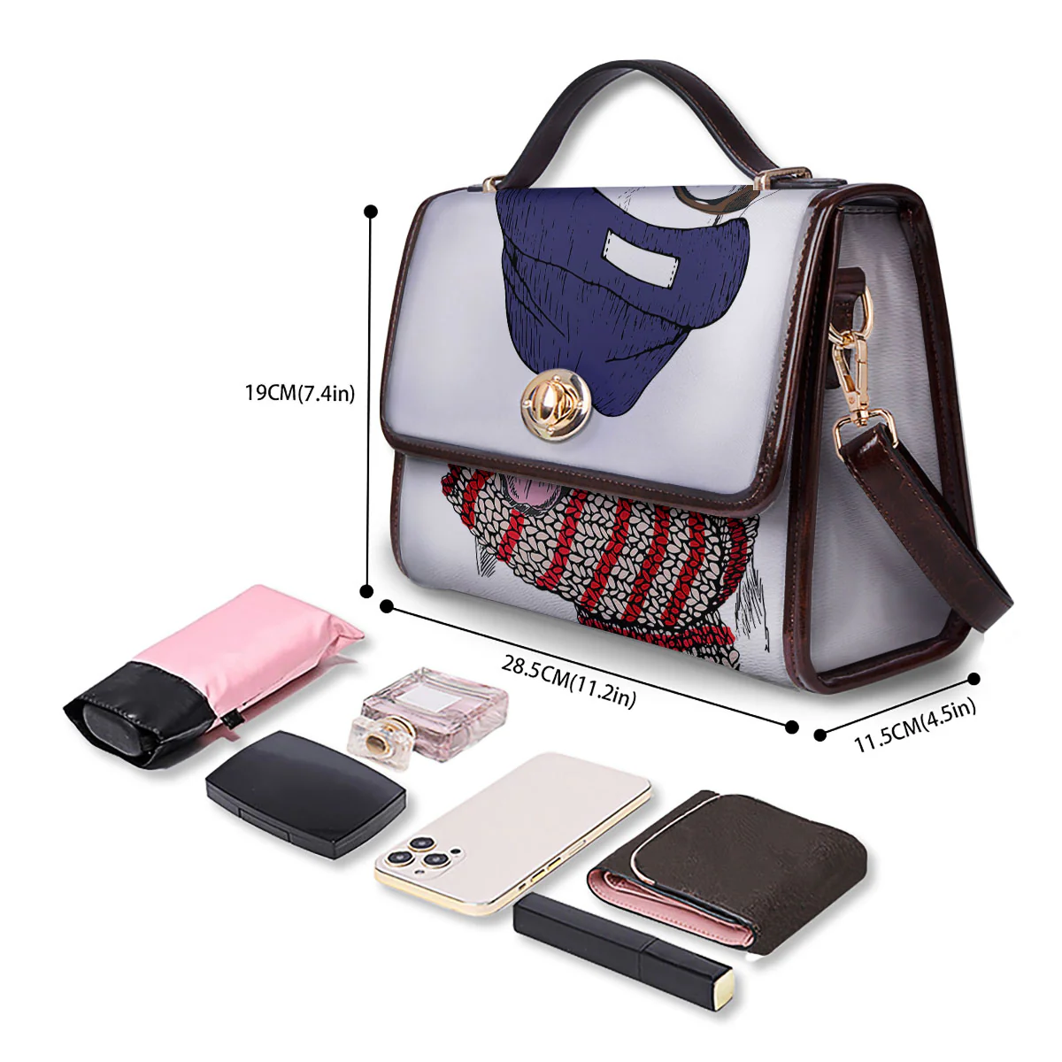 Golden Retriever Hipster Print Women's Satchel Bag - Image 4