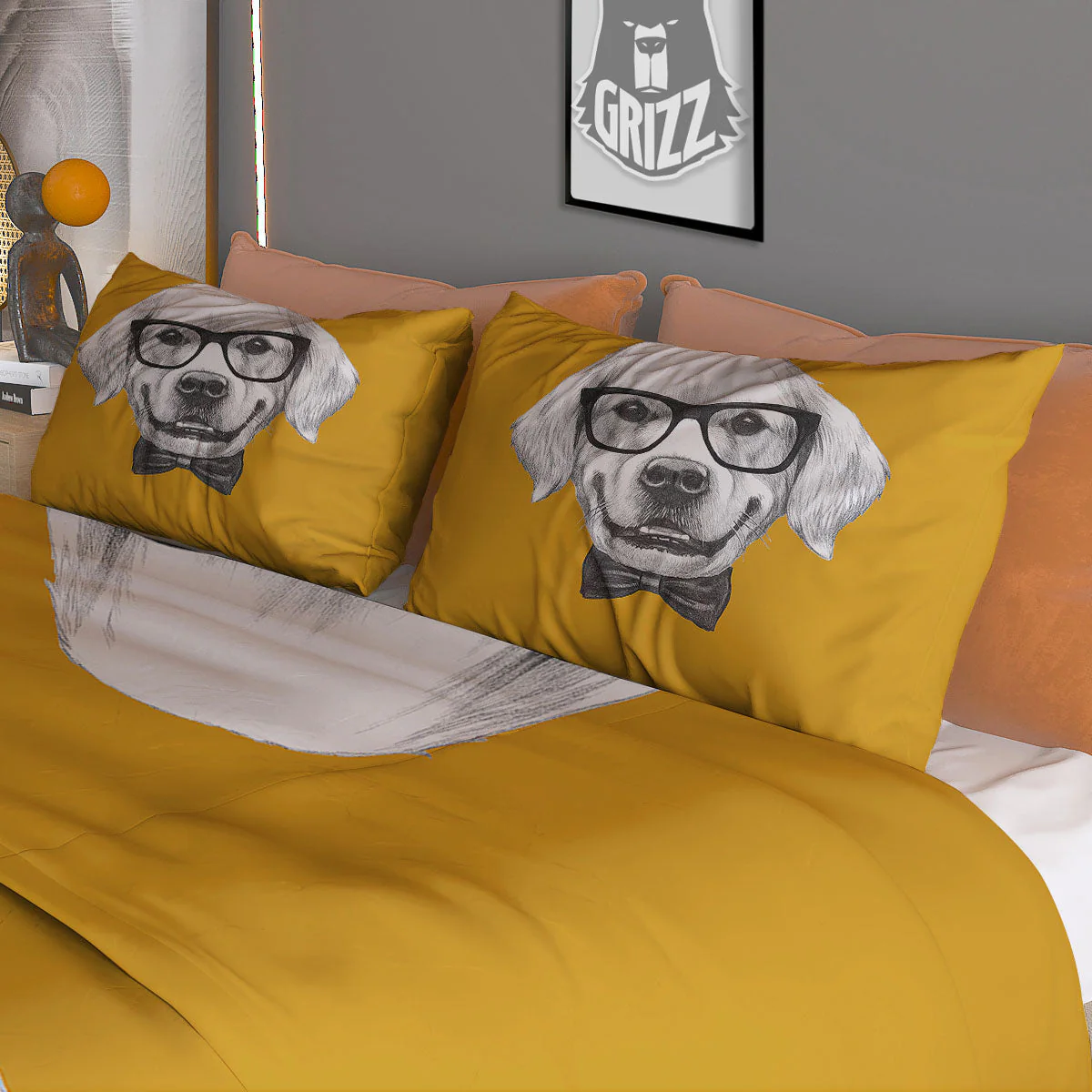 Golden Retriever With Glasses Print Duvet Cover Bedding Set - Image 3
