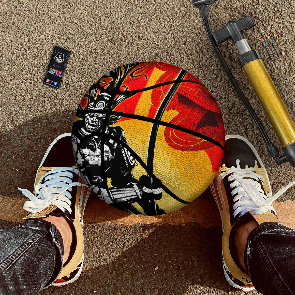 Golden Sun Samurai And Red Sky Print Basketball - Image 2