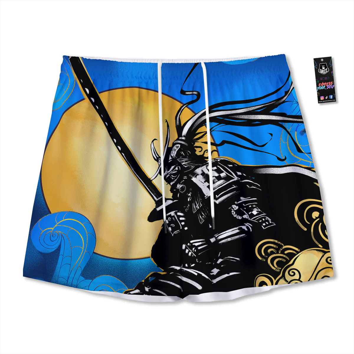 Golden Sun Samurai Blue Sky Print Mesh Shorts