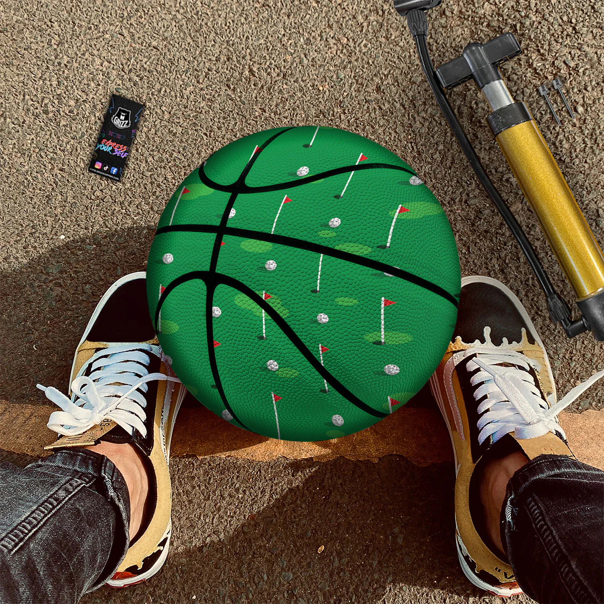 Golf Ball Green Print Pattern Basketball - Image 2