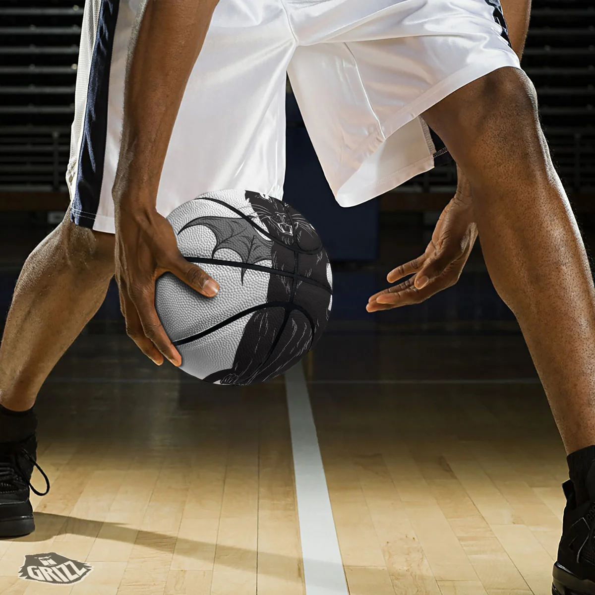 Gothic Wiccan Cat White And Black Print Basketball - Image 3