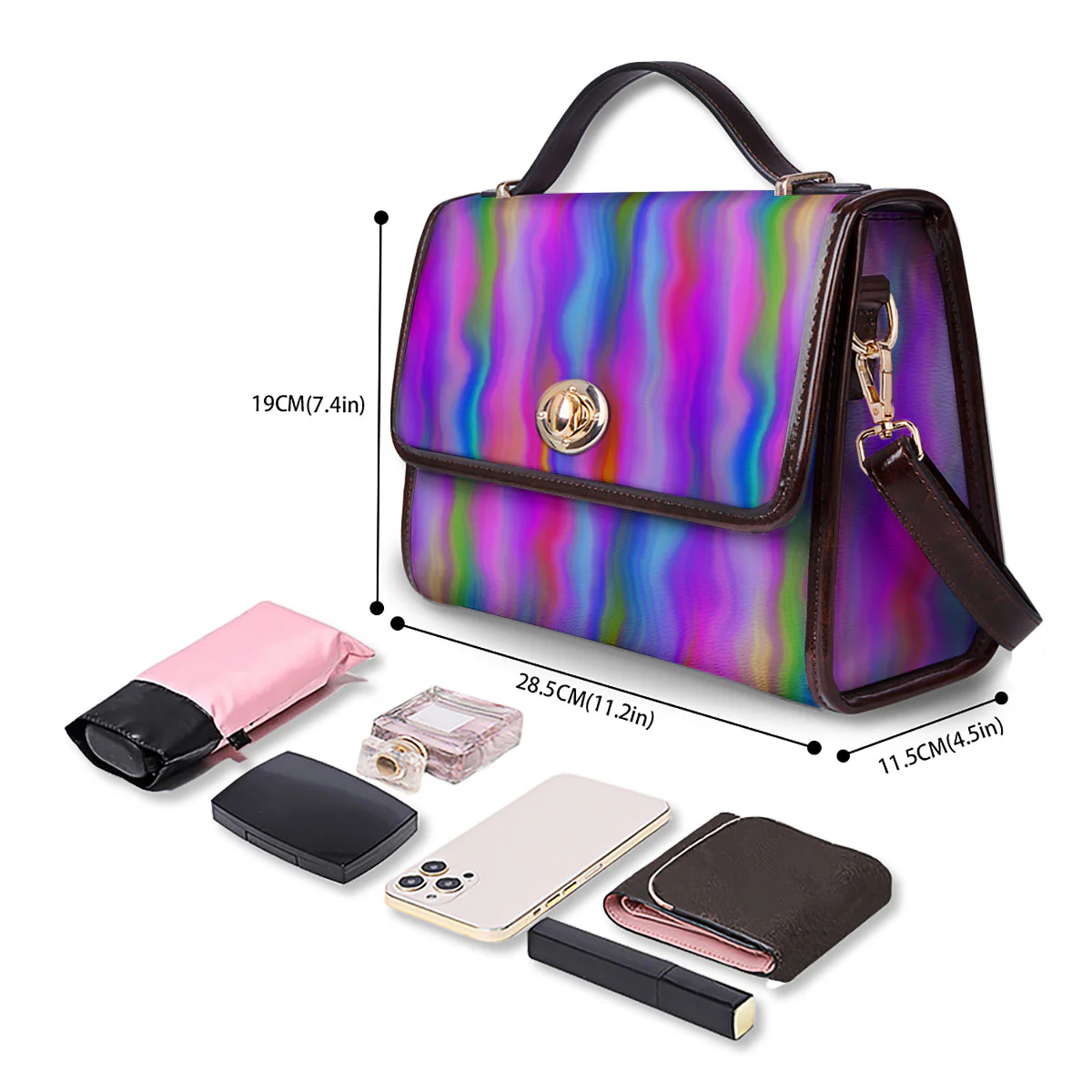 Gradient Psychedelic Print Pattern Women's Satchel Bag - Image 4