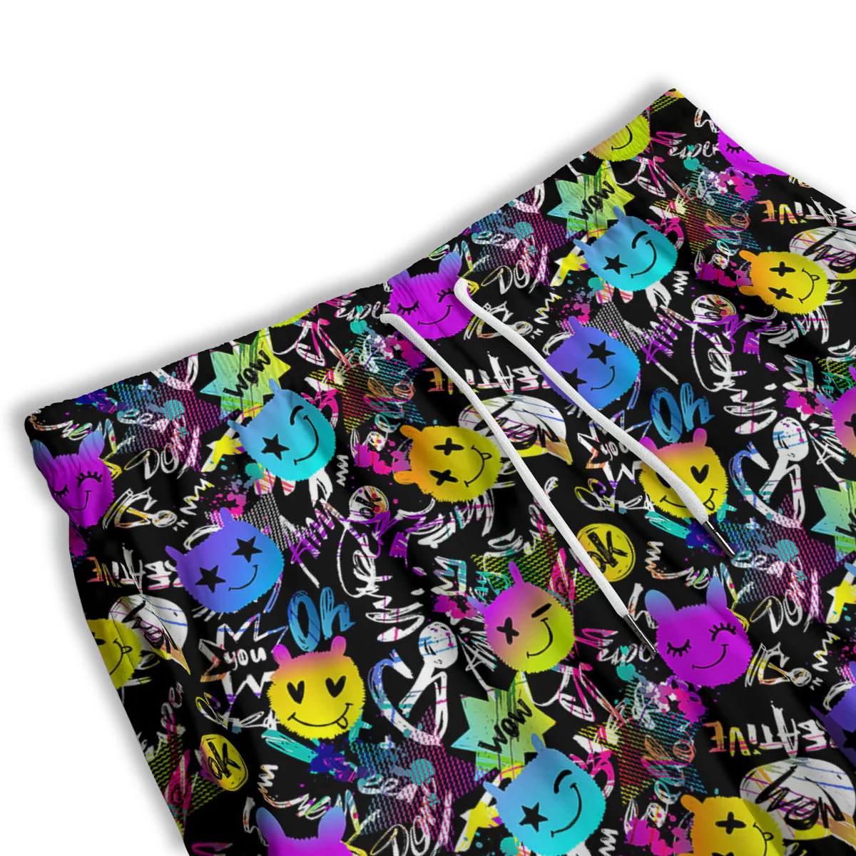 Graffiti Colorful Emoji Faces Print Pattern Men's Athletic Shorts - Image 3